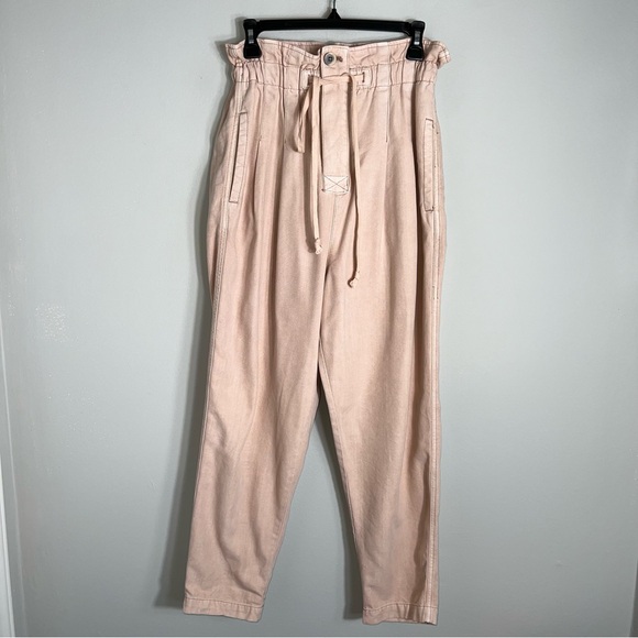 Free People Margate Pleated Trousers Pants-Paperbag Waist-Ivory Tan-Small - Picture 1 of 10